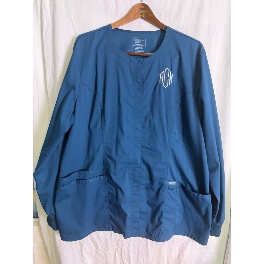 Cherokee Women's Teal Dark Blue Long Sleeve Scrub Jacket Size 2 Xl